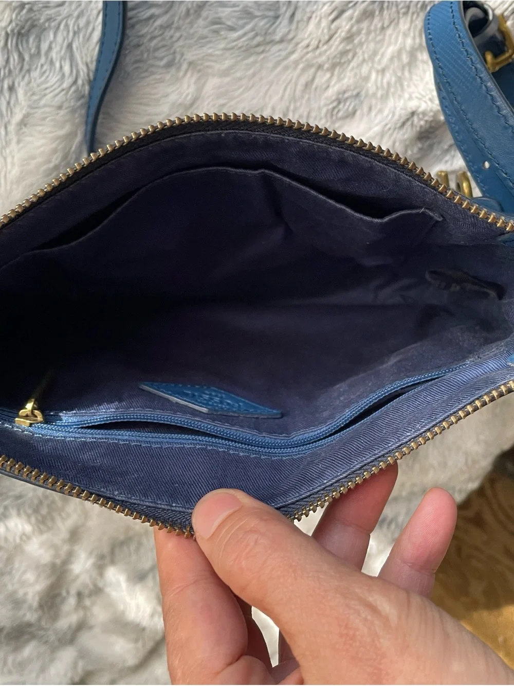 Fossil Navy Leather Crossbody Bag with Gold Hardware